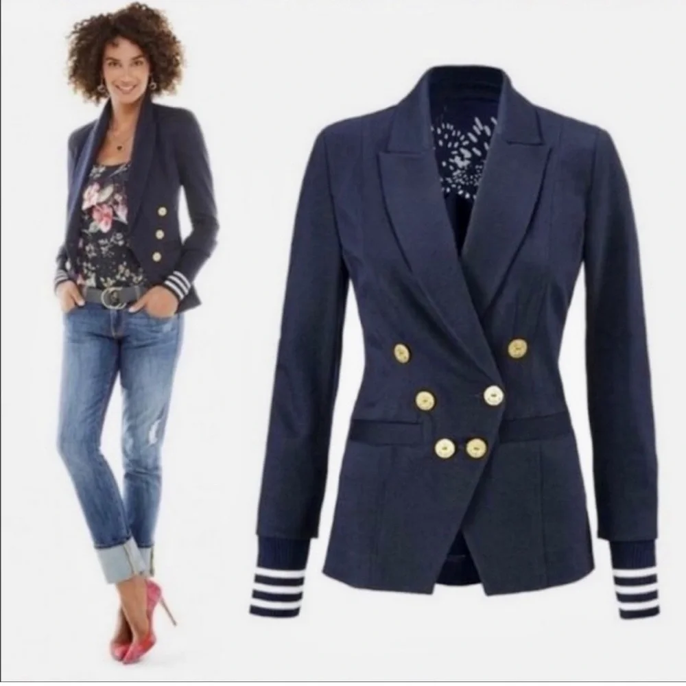 CAbi navy/white blazer with gold buttons Size 4- NWOT - Picture 7 of 7